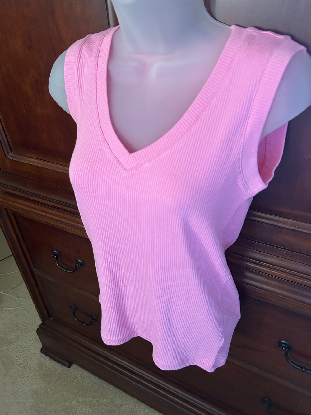 Talbots Pink Ribbed V-Neck Sleeveless Tank